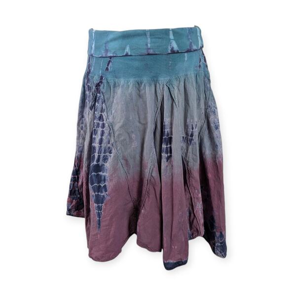 Tie Dyed Skirt Scarf Hem Fold Waistband Women’s Size Medium aqua mauve purple - Picture 4 of 8
